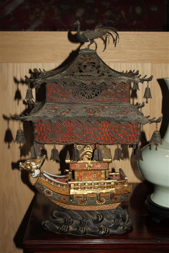 A large Japanese Kutani porcelain lamp base, early 20th century, 57cm